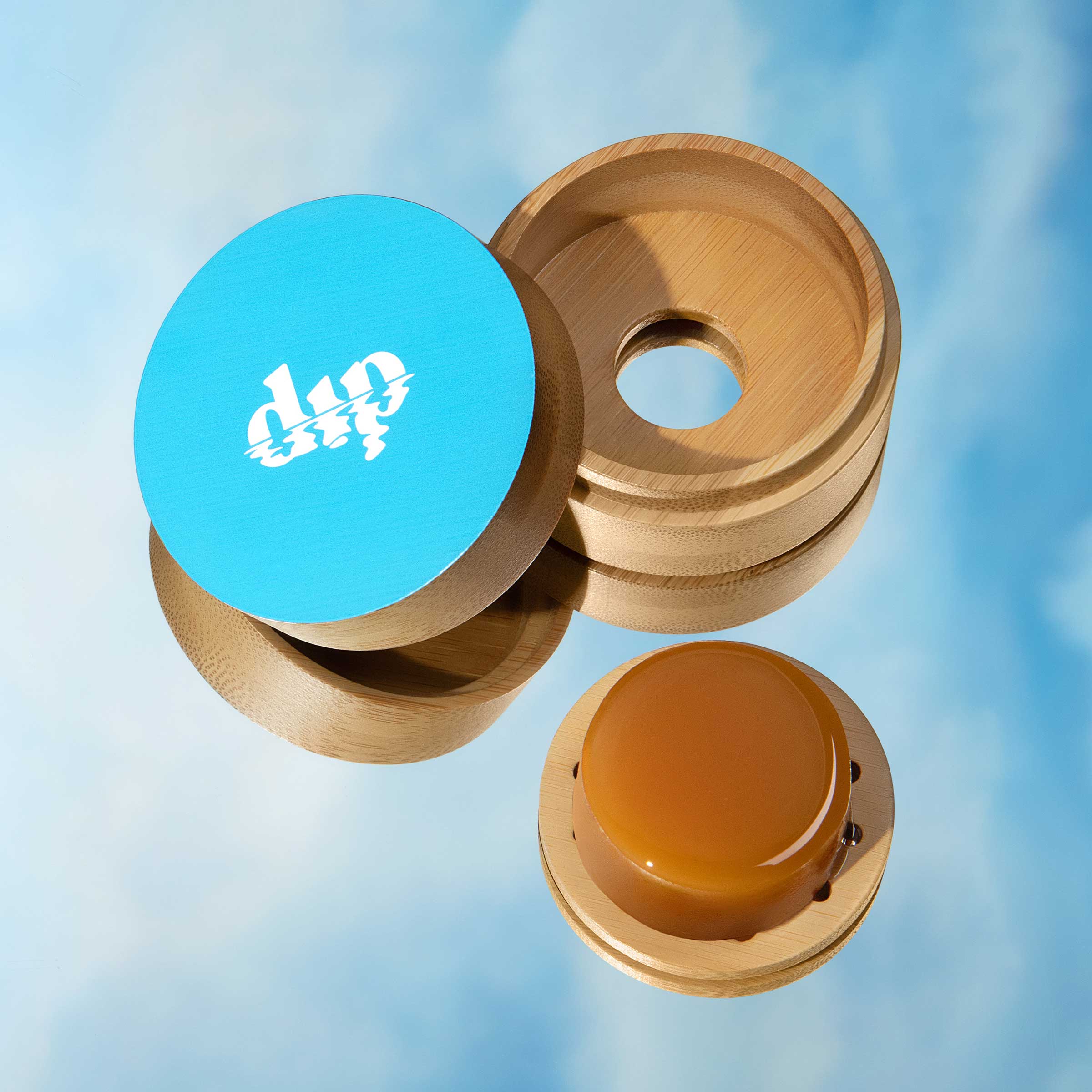 Mini Dip Bamboo Travel Case with Coaster : Blue