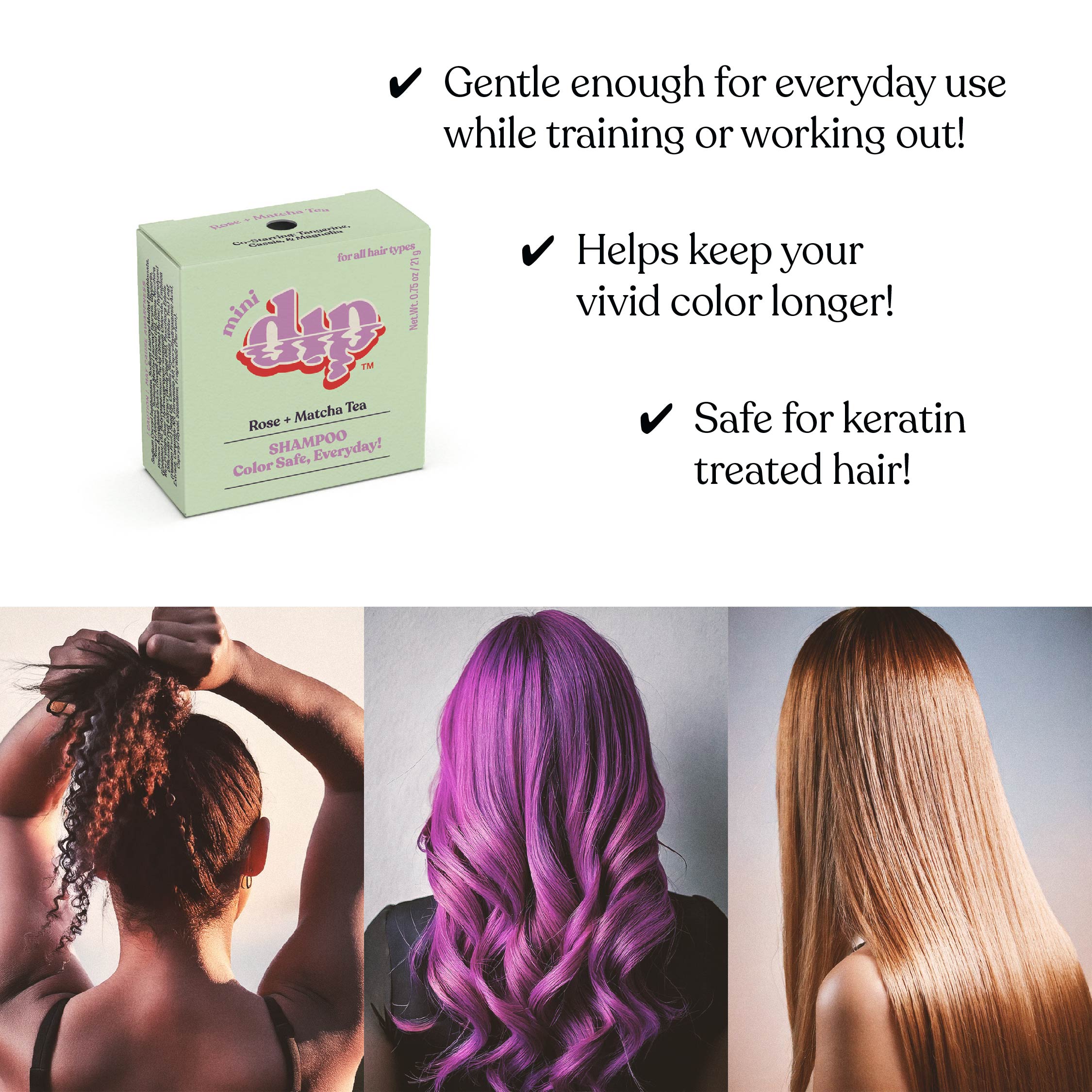 Mini Dip Shampoo Bar: Color Safe, Everyday - Rose & Matcha Tea