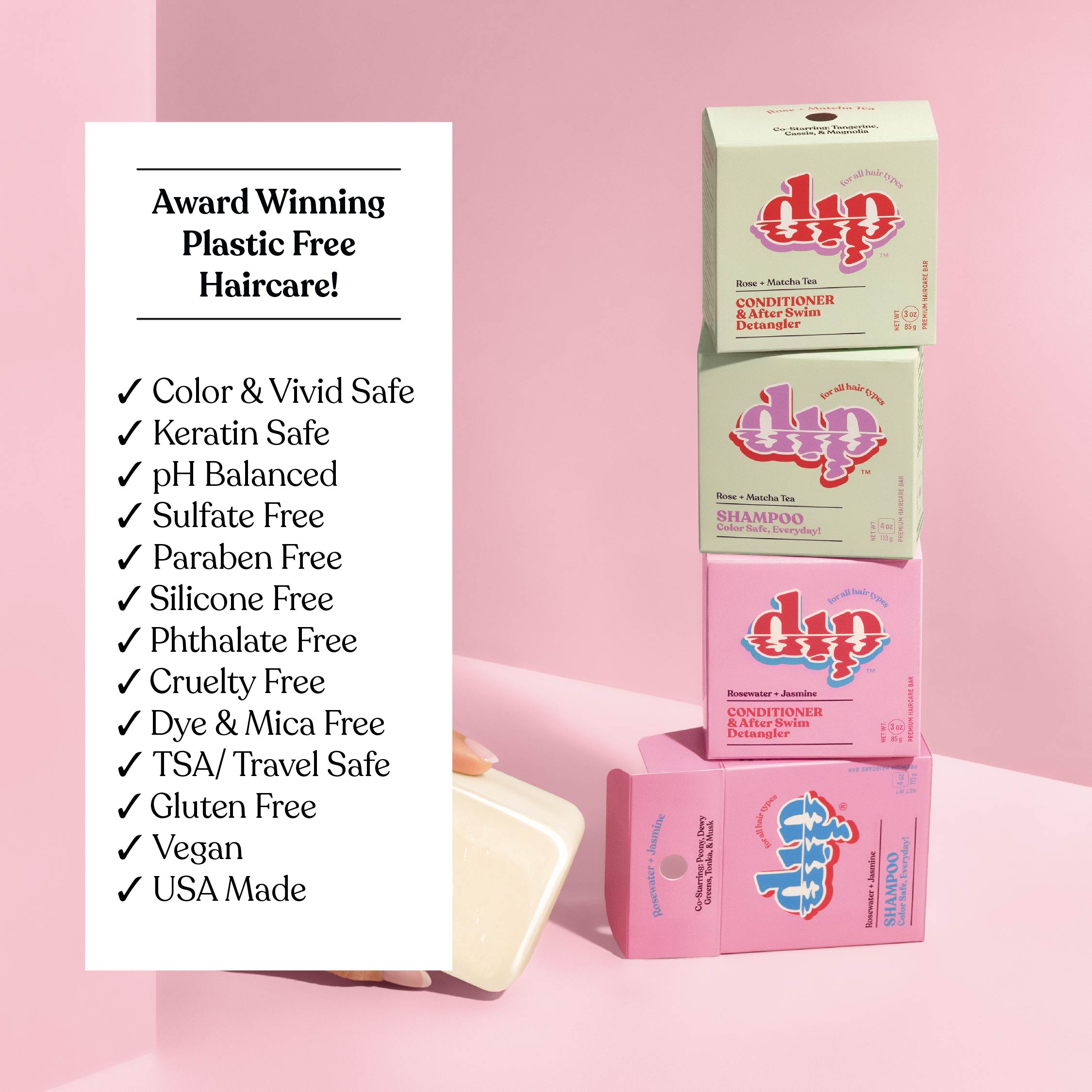 Dip Shampoo Bar: Color Safe, Everyday- Rosewater & Jasmine