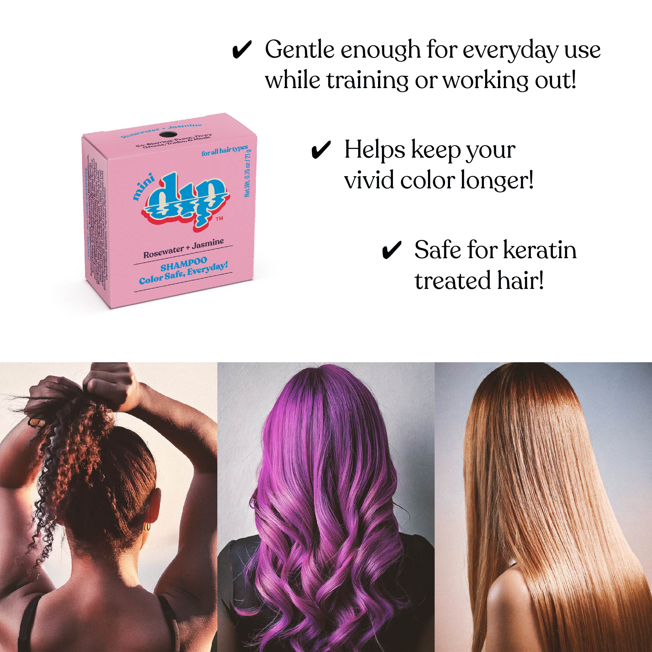 Mini Dip Shampoo Bar: Color Safe, Everyday - Rosewater & Jasmine