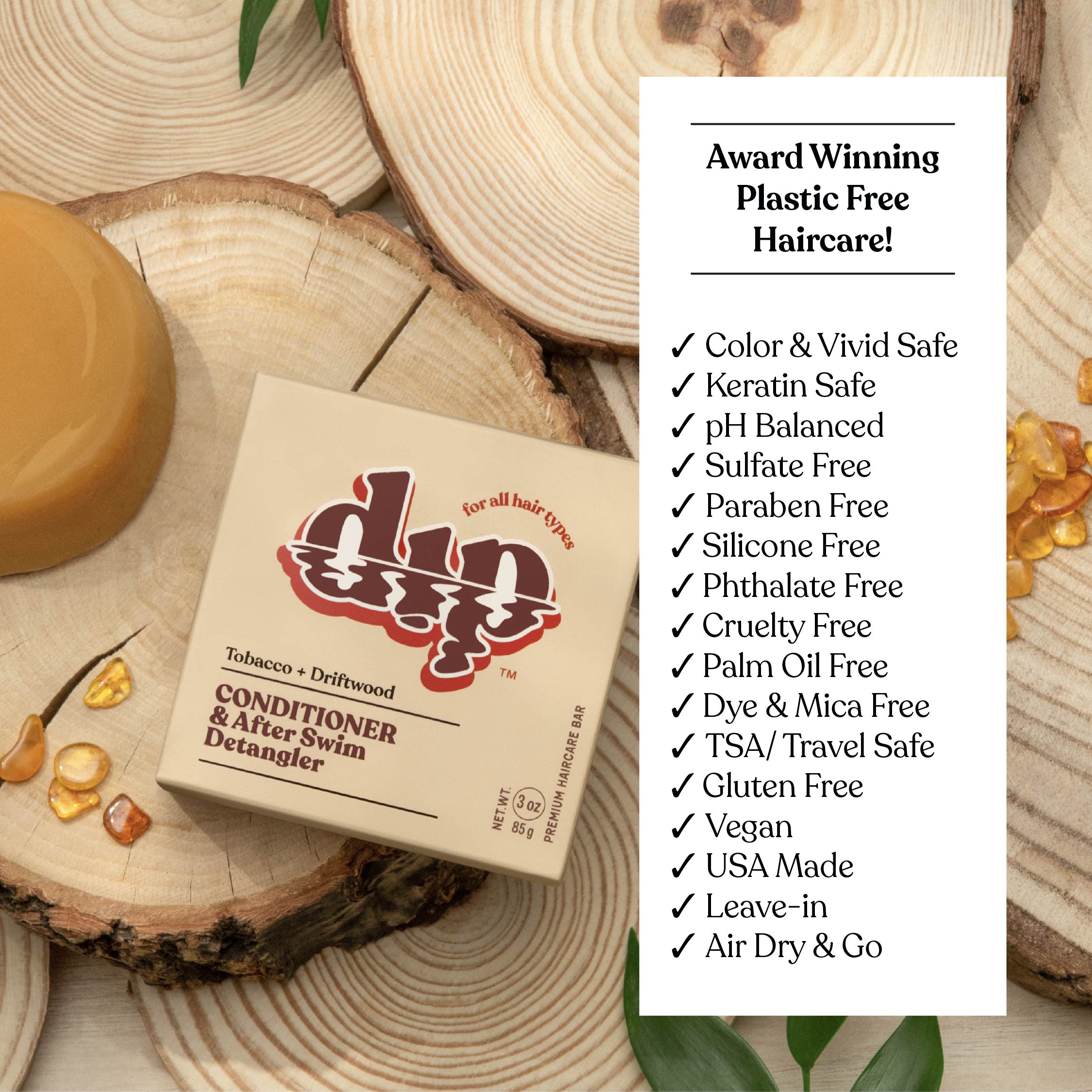 Dip Conditioner Bar & After Swim Detangler - Tobacco & Driftwood